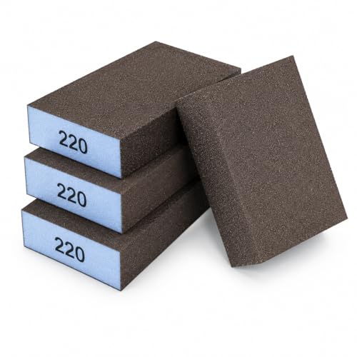 Sanding Sponge, Coarse Medium Fine Grit Sanding Block, Sander Sponges for Drywall Metal, Sandpaper Sponge Sanding Blocks for Wood (4, 220 * 4) - size: 220*4