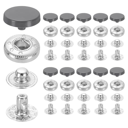uxcell 20 Set Snap Fasteners, 12mm #633 Zinc Alloy Press Studs Buttons Popper Stud Cap for Clothing Jeans Jackets Leather Sewing Repairing, Dark Gray - color: Dark Gray, size: 12mm