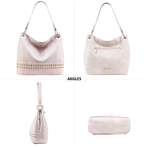 Purses for Women Hobo Bags Slouchy Shoulder Bag Tote Handbags | Stylish for Everyday Use, Zip-top Closure, Back Anti-theft Pocket, 3 Inner Pockets, Comfortable Wide Strap for Dating Errands - color: D-beige