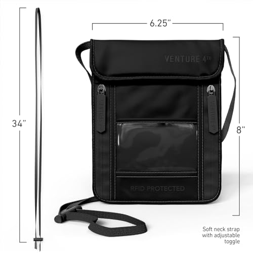 VENTURE 4TH Travel Neck Wallet, RFID Blocking Passport Holder - Sleek Black - color: Sleek Black
