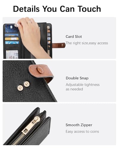 BOSTANTEN Womens Leather Wallet RFID Large Capacity Credit Card Holder | 4 ID Windows, 16 Card Slots, Zipper Coin Pocket, Clutch Wallet, Long Bifold, Ladies Gifts, Black＆Brown - color: B-Black＆Brown-oil wax