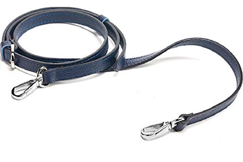LIVE UP Full Grain Purse Strap Genuine Leather Replacement for Cross Body Bag Handbags - color: Blue-silver Buckles
