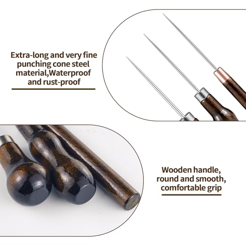 3 Pack Leather Awl Tool - Scratch Awl with Gourd Wooden Handle, Awl Tool for Leather Sewing, Craft, Shoe Repair