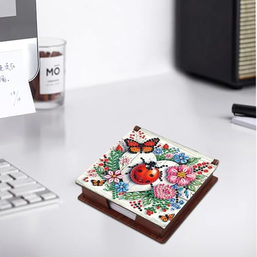 JISHSHAY Ladybird Diamond Painting Note Box Flower Diamond Art Sticky Note Holder Gem Art Notecard Box Gem Painting Mosaic Kits for Adults Embroidery Kit Memo Pad Holder, Contains 160 Sheets of Paper - color: Ladybird 1