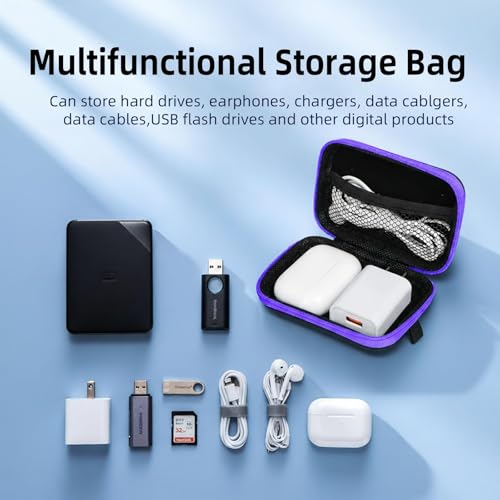 Earbud Case Portable EVA Storage Bag Cell Phone Accessories Organizer with Carabiner for Wired/Wireless Earphone, Earbud, Earpieces, SD Memory Card, Camera Chips, Tech Pouch, Rectangle,Purple - color: D4-Purple