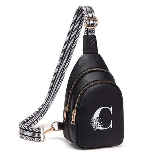 Viverte Crossbody Bags for Women Initial Sling Bag Cross Body Fanny Packs Personalized Gifts for Mom Women Wife - color: Black, style: C