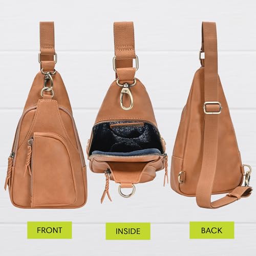 Antik Kraft Tasha Crossbody Sling | Vegan Leather Crossbody Bag for Women with 16-20" Strap | Sling Bags for Women - color: Camel