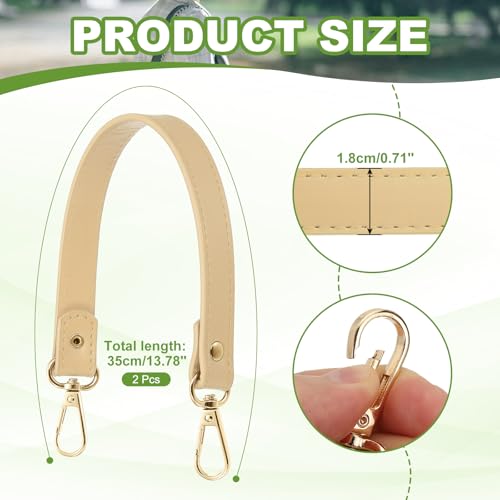 YELARXI Leather Purse Strap Replacement PU Short Bag Handles with Gold Lobster Buckles, 13 Inch Length Fit for Handbags Shoulder Bag Accessories - Rectangle (2Pack, Beige) - color: Beige/Gold, size: 13 inches