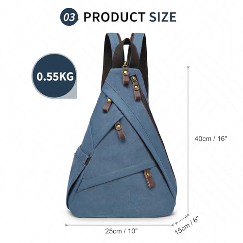 Canvas Sling Backpack for Men and Women Blue | Compact organized storage keeps essentials accessible and an adjustable strap supports a personalized fit for Commute - color: Blue
