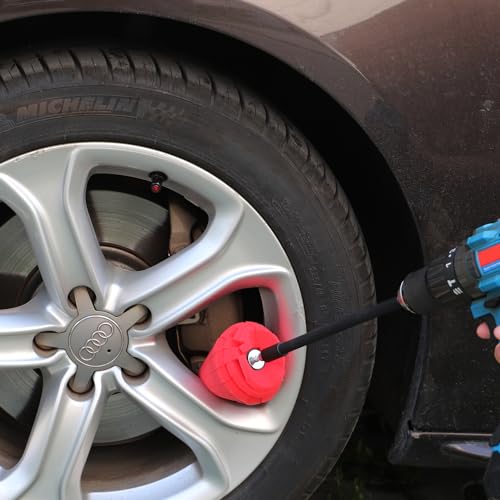 SPTA Metal Polishing Tool, Auto Cone Metal Polish Buffing Polishing Ball, Drill Buffing Sponge Pads Buffing Wheel for Drill Foam, Sponge Buffing for Automotive Car Wheel Hub Care - color: Red Cone Polishing Ball