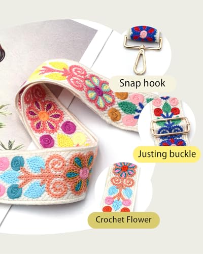 Embroidered Purse Straps Replacement Crossbody Wide Adjustable Bag Straps | Thick Purse Strap for Crossbody Bags,Extra Long Strap,Cross Body Straps for Handbags,Bag Straps for Tote Bags,Shoulder Straps - color: Flower 3
