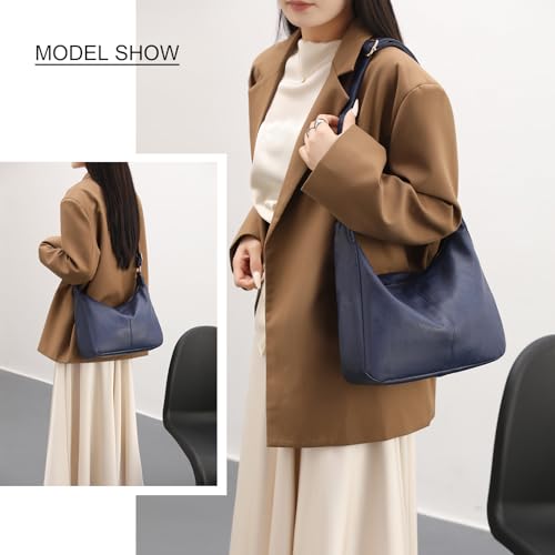 Hobo Bags for Women Foldable Shoulder Handbag CrossBody Purse | Adjustable Strap, 6 organized pockets, Crescent Tote Bag, Cute Slouchy Underarm Bag, Fits 12.9" iPad Pro - color: Dark Blue