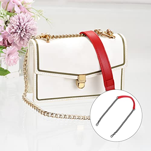uxcell Purse Chain Strap, 39" Leather Iron Flat Chain Strap Handbag Chains Purse Handles Shoulder Replacement Strap (Red Strap Grey Chain) - color: Red, Grey, size: 39"