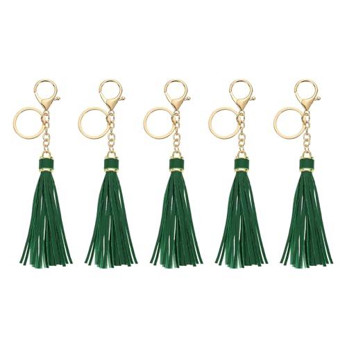 uxcell Leather Keychain Tassels, Women Tassel Bag Charm with Lobster Clasp Key Ring for Handbag Purse - color: Green