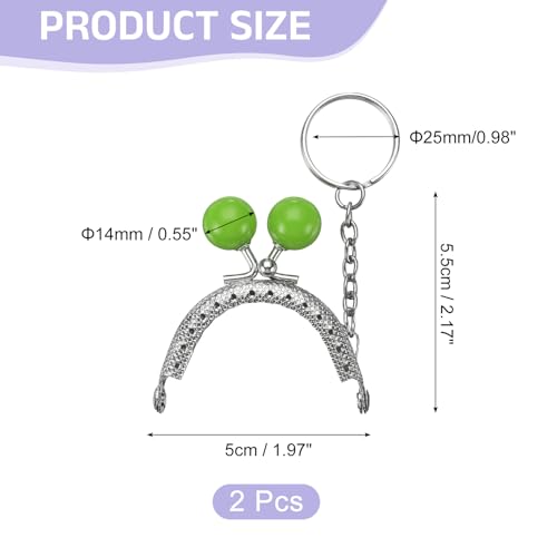 uxcell 2 Pcs Metal Purse Frame, 5cm/1.97" Beads Silver Kiss Lock Clasp Arch Embossing Bag Frames with Key Ring for Purse Making Clutch Bag Coin Purse, Green - color: Green