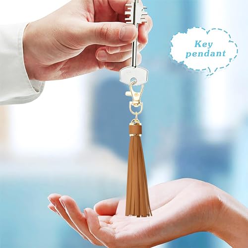 Penta Angel 2Pcs 5.9'' Large PU Leather Tassel with Lobster Swivel Keychain Pendant for Handbag Backpack Jewelry Making(Brown) - color: Brown