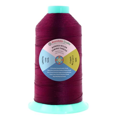 Mandala Crafts Size 138 420D T135 Burgundy Bonded Nylon Thread, 1250 YDs - color: Burgundy, size: T135 #138 420D/3 1250 Yards