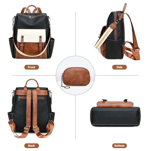AGLOD Backpack Purse for Women PU Leather Back Packs Designer Ladies Shoulder Bag Fashion Faux Work Travel Handbags - color: Beige--black-brown