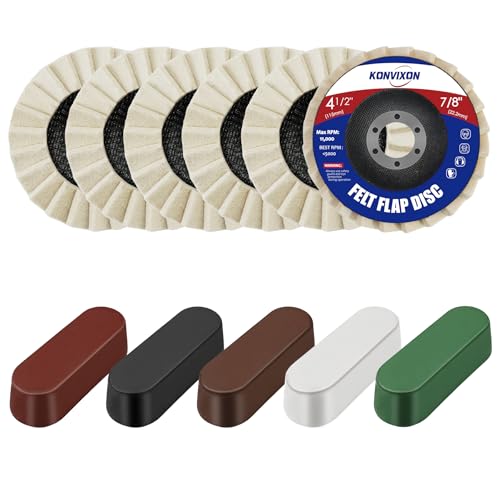 11PCS 4-1/2" Wool Felt Polishing Discs & Polishing Compounds Set | 7/8" Thicken Arbor Polishing Wheel for Angle Grinder, Fiberglass Backing, High Density Wool Felt Flap Disc for Mirror Finish