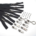#5 Heavy Duty Metal Zipper 5 Pieces 1 Yard Long Each(Black/Black Teeth) - color: Black/Black Teeth