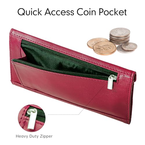 Women's Card Wallet Envelope Style RFID Blocking Credit Card Holder Long Cash Wallet for Ladies, Rose Red - color: Rose Red