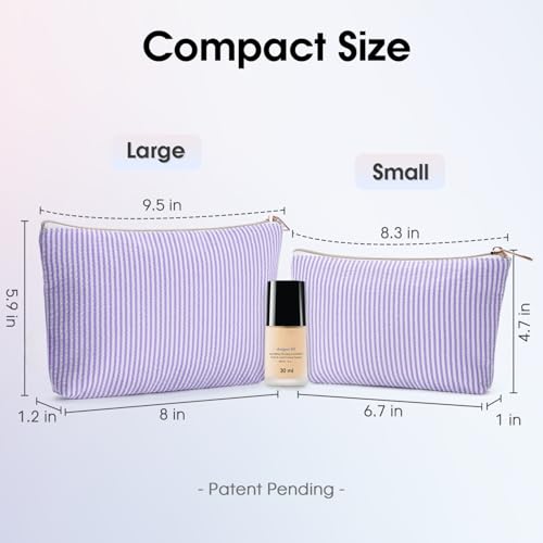 Wandering Nature Makeup Bag Small Cosmetic Bag for Purse 2 Pack Small Make Up Pouch Cute Travel Pouch with Zipper for Women, Purple Stripe - color: Purple Stripe