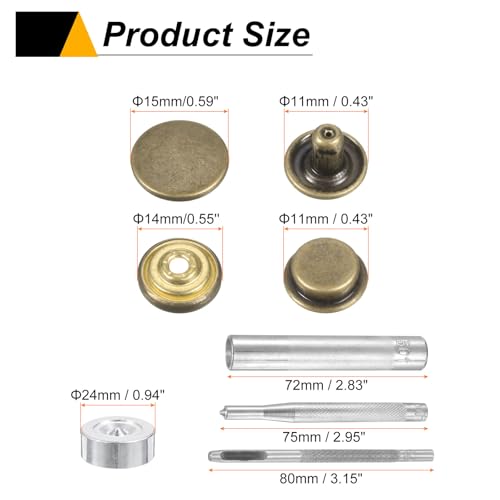 HARFINGTON 24Set Leather Snaps Fasteners Kit 15mm Dia Brass Press-Stud Cap Button 2.95" Length Metal Snap Buttons with 4 Install Tools for Coat Bag Leather Marine Boat Canvas, Bronze - color: Bronze, size: 15mm