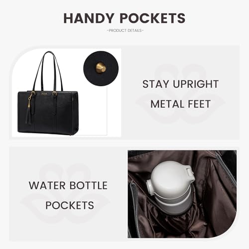 LOVEVOOK Laptop Bag for Women Vintage Leather Laptop Tote 15.6 inch Large Capacity Computer bag with Clutch Purse for Work - color: Black, size: 15.6 inch