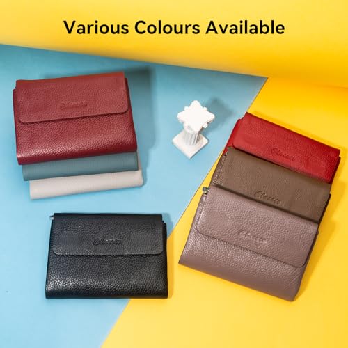 Women's Bifold Wallet, Genuine Leather, Magnetic, ID Window | Holds 10+ Cards, 2 Zip Coin Pockets, Pebbled Cowhide, Snap Closure, Large Capacity, Multiple Colors, Compact 5.5x3.9in - color: B-Coffee