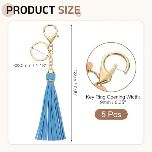 uxcell Leather Keychain Tassels, Women Tassel Bag Charm with Lobster Clasp Key Ring for Handbag Purse - color: Lake Blue
