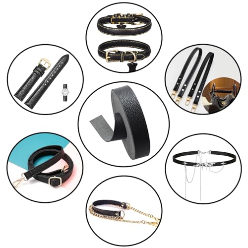 picheng Faux Leather Strap 1 Inches Wide Lychee Texture Leather Straps for Crafts, 200 Inches Long Faux Leather Strips - color: Black