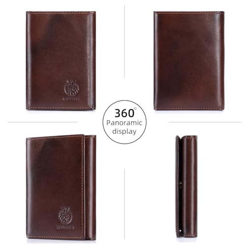 Trifold Wallets for Men RFID Blocking Full Grain Leather Short Mens Wallet with Snap Closure, 8 Card Slots, Clear ID Window, Coffee - color: Coffee