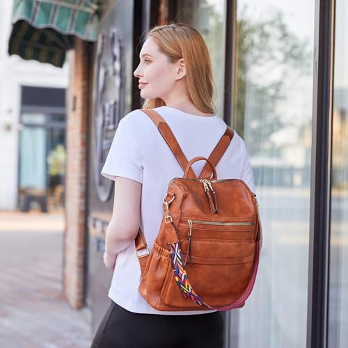 Women's Fashion Backpack Purse for Women Leather Multipurpose Design Ladies Shoulder Bag Travel bag Satchel Handbags - color: Red Brown-1