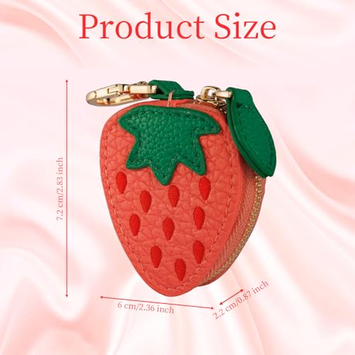 Fruit Coin Purse Bag Charm Keychain, Mini Charm Kawaii Leather Coin Purse Pouch Holder for Airtag Handbag Tote Wallet - color: Strawberry