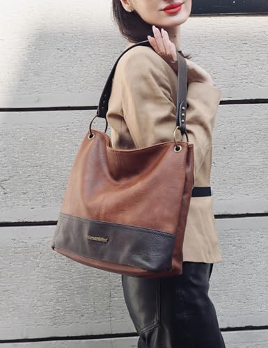 Purses for Women Hobo Bags Slouchy Shoulder Bag Tote Handbags | Stylish for Everyday Use, Zip-top Closure, Back Anti-theft Pocket, 3 Inner Pockets, Comfortable Wide Strap for Dating Errands - color: A-brown