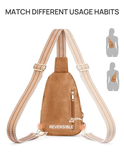 CHOLISS Anti Theft Small Sling Bag for Women and Men RFID Leather Crossbody Bags Fanny Pack Chest Bag Travel Purse Daypacks - color: Camel Brown