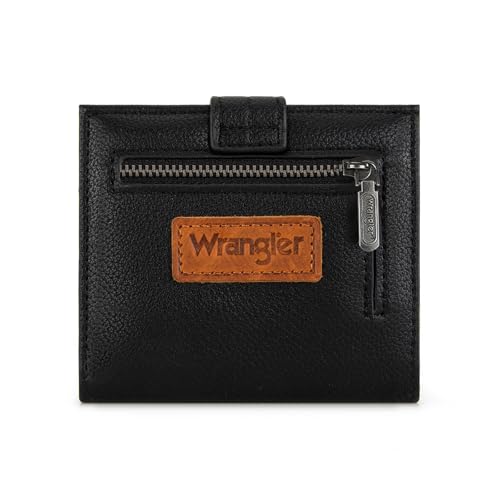 Montana West X Wrangler Small Black Wallet for Woman Ladies Girls Slim Thin Bifold Card Cases & Money Organizers RFID Lining and Zipper Coin Pocket - color: Black