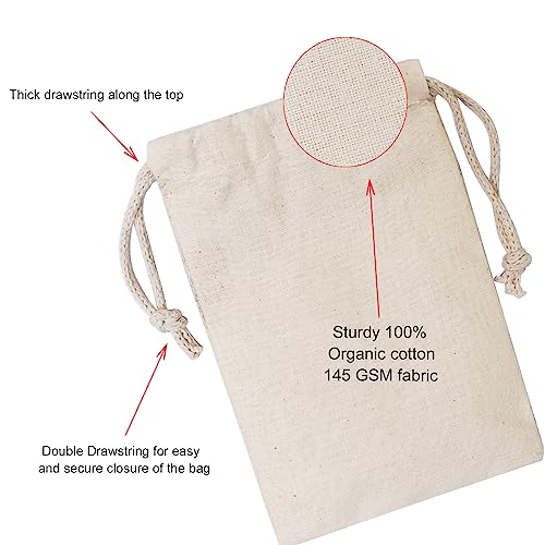 100Pcs 3 x 5 Inches Premium Cotton Muslin Double Drawstring Bags, Reusable Bag Natural Cotton Bags with Drawstring Produce Bags Bulk Gift Bag Jewelry Pouch for Party Wedding Home Storage - style: 3 X 5 Inches