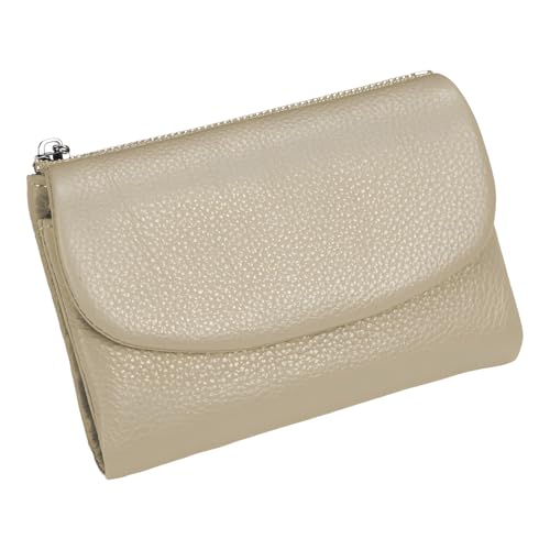 Unisex Pebble Leather Wallet, 5.3In Short Genuine Leather Coin Card Holder, Unisex Clutch Bags, Can Hold Coins, Id Cards - color: Khaki