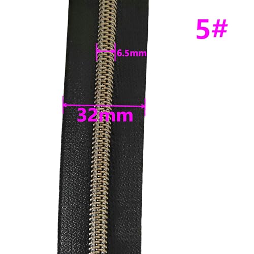 #5 Antique Brass Zippers Bulk 5 Yards Black Zipper Tape 10 pcs Brass Slider - color: Black-brass