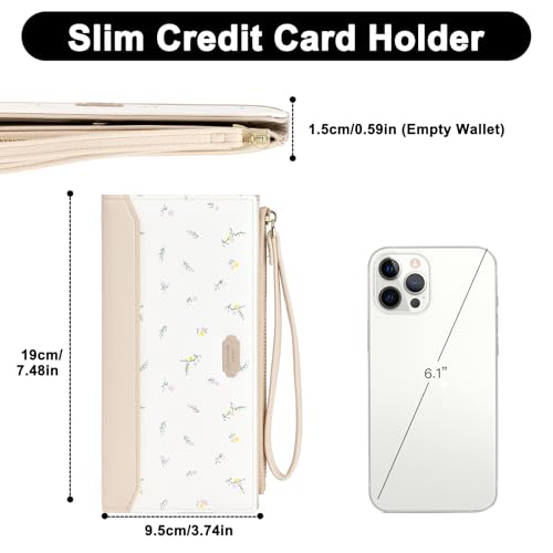 Womens Wallet Ultra Slim Floral Long Bifold Wallet for Women Card Holder with Zipper Pocket - color: C04 Yellow