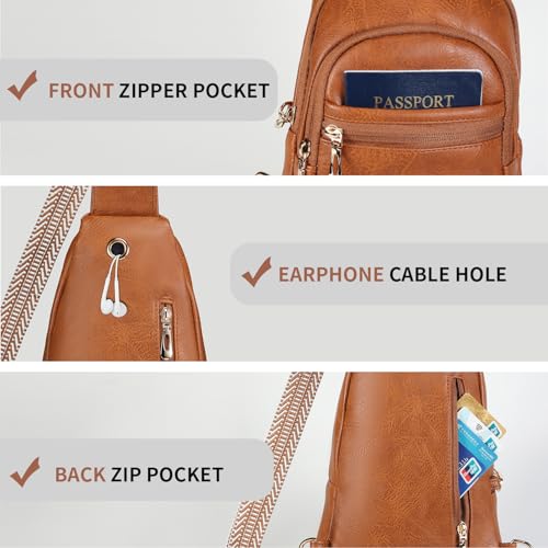 BIAVOI Crossbody Purses Bags for Women Travel, Anti Theft RFID Blocking Sling Chest Bag, Small Vegan Leather Purse for Casual - color: Brown
