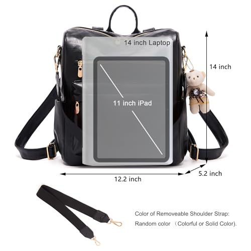 Soperwillton Women Backpack Purse Shoulder Handbags Travel Bag Set 2pcs | Soft PU Leather,Large Capacity,Many Pockets,with a Functional Wallet,with a Detachable Shoulder Strap,Multipurpose Design - color: Black
