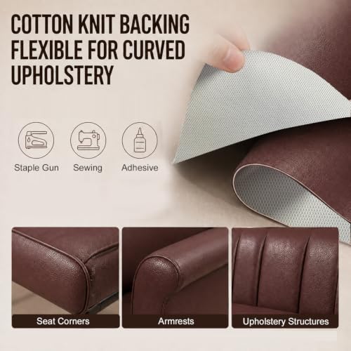 SHISU Brown Faux Leather Upholstery Fabric - Lychee Grain Vinyl for Sewing - color: Brown, size: Approx. 0.7mm, 19.7" × 55.0"