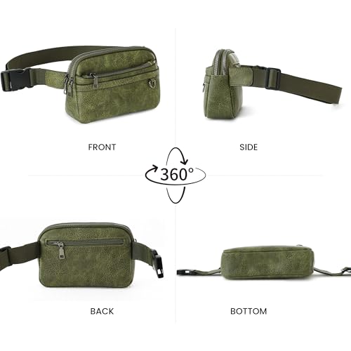TAMTOMI Fanny Packs for Women Men Everywhere Belt Bag Vegan Leather Waist Packs with Adjustable Strap Crossbody Chest Bag Travel for Workout - color: Dark Green