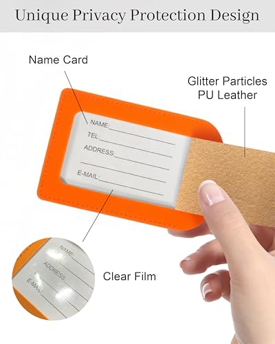 Luggage Tags for Suitcases, PU Leather Travel Tags for Luggage - color: Orange