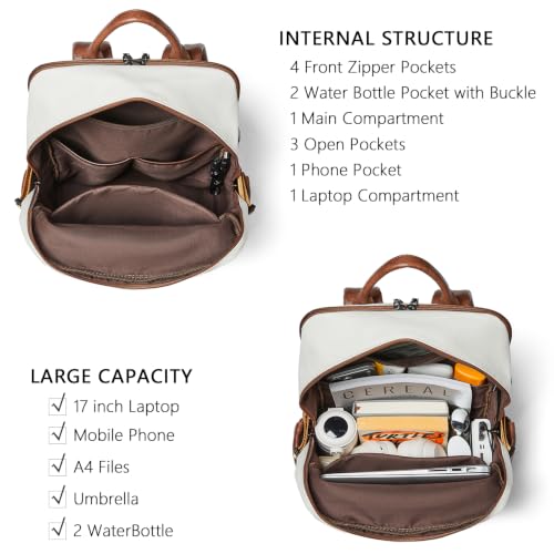 Leather Laptop Backpack for Women Fits 17" Laptop, with RFID Wristlet Purse - color: Beige