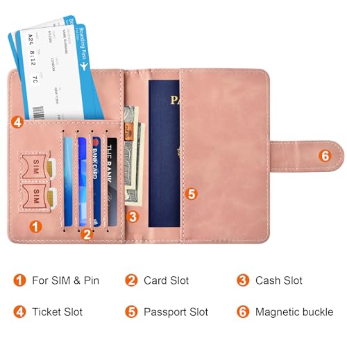 Eoehro Passport Holder for Travel Essentials, Passport Wallet Cover Case for Travel Must Haves Accessories,Passport Book Holders for Women and Men(light pink) - color: light pink, style: Magnetic Clasp