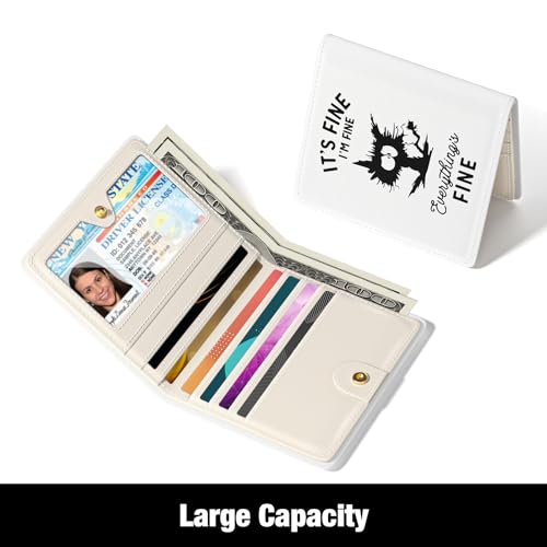 Rouidr Womens Wallet, RFID Small Slim Wallet for Women, Cute Bifold Leather Pocket Credit Card Holder Ladies Mini Purse with Zipper Coin Pocket & ID Window, Fine Cat - color: Fine Cat