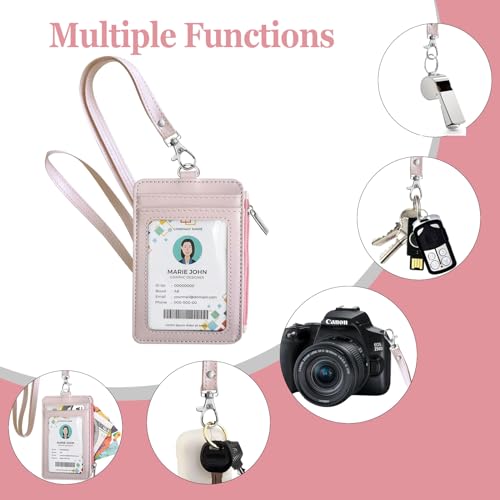 bolimoss 2-in-1 ID Badge Holder & Lanyard Wallet Women Girl Leather Vertical ID Badge Card Holder with Detachable Neck Lanyard, 1 Clear ID Window, 4 Credit Card Slots, 1 Cash Coin Slot Light Pink - color: Light Pink